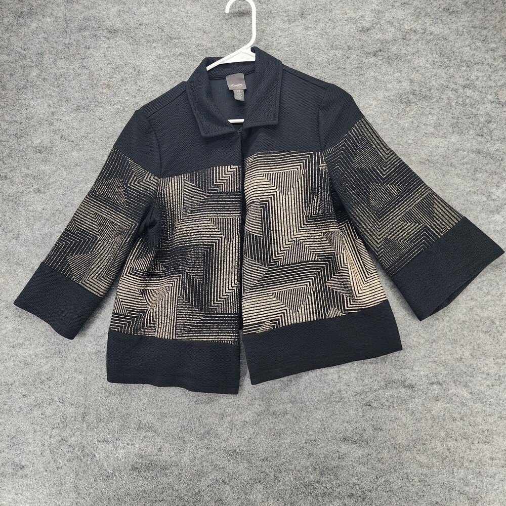 Chicos Travelers Cardigan Womens 0 US Small Open Front Black Crop